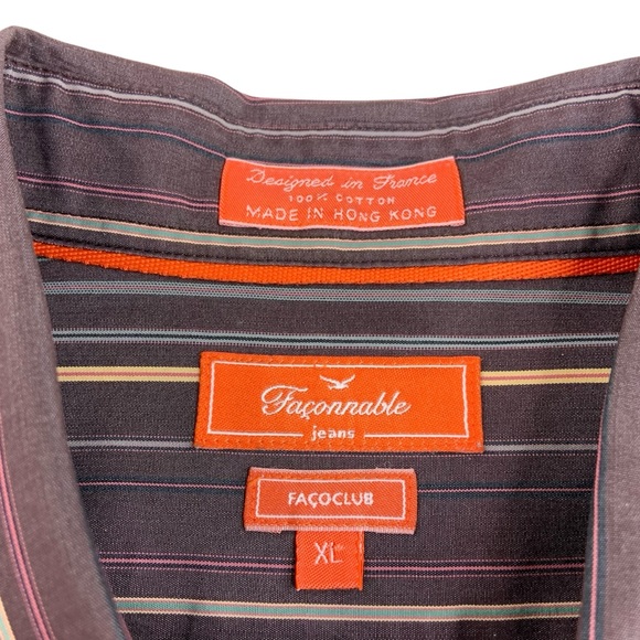 Faconnable Long Sleeve Button Down Shirt Facoclub Vertical Stripe - Picture 4 of 5